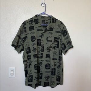 RVCA Men's Green Graphic Collared Shirt, XL